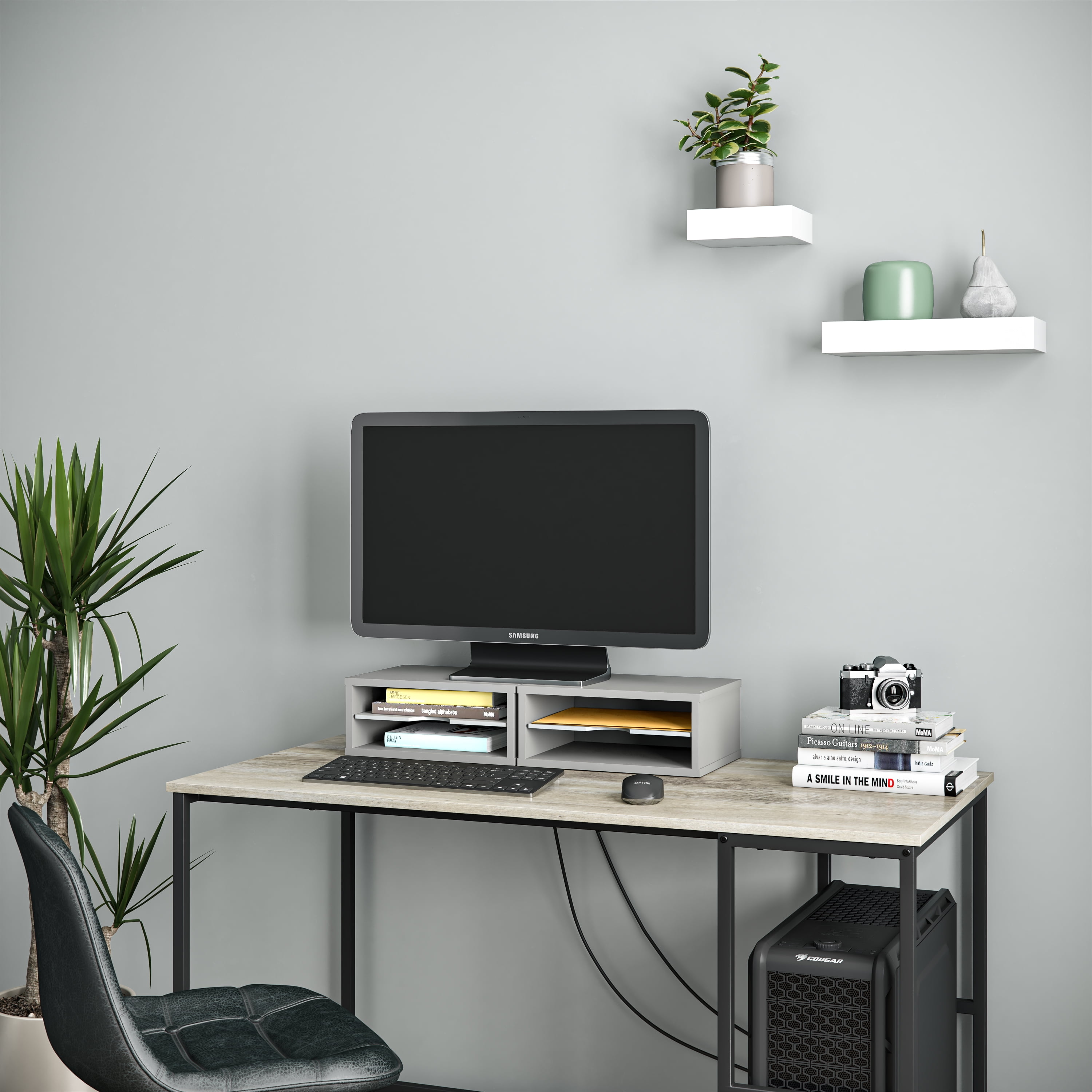 Ballucci File Organizer, 2-Tier Desk Paper Sorter Letter Tray, Stackable, Gray