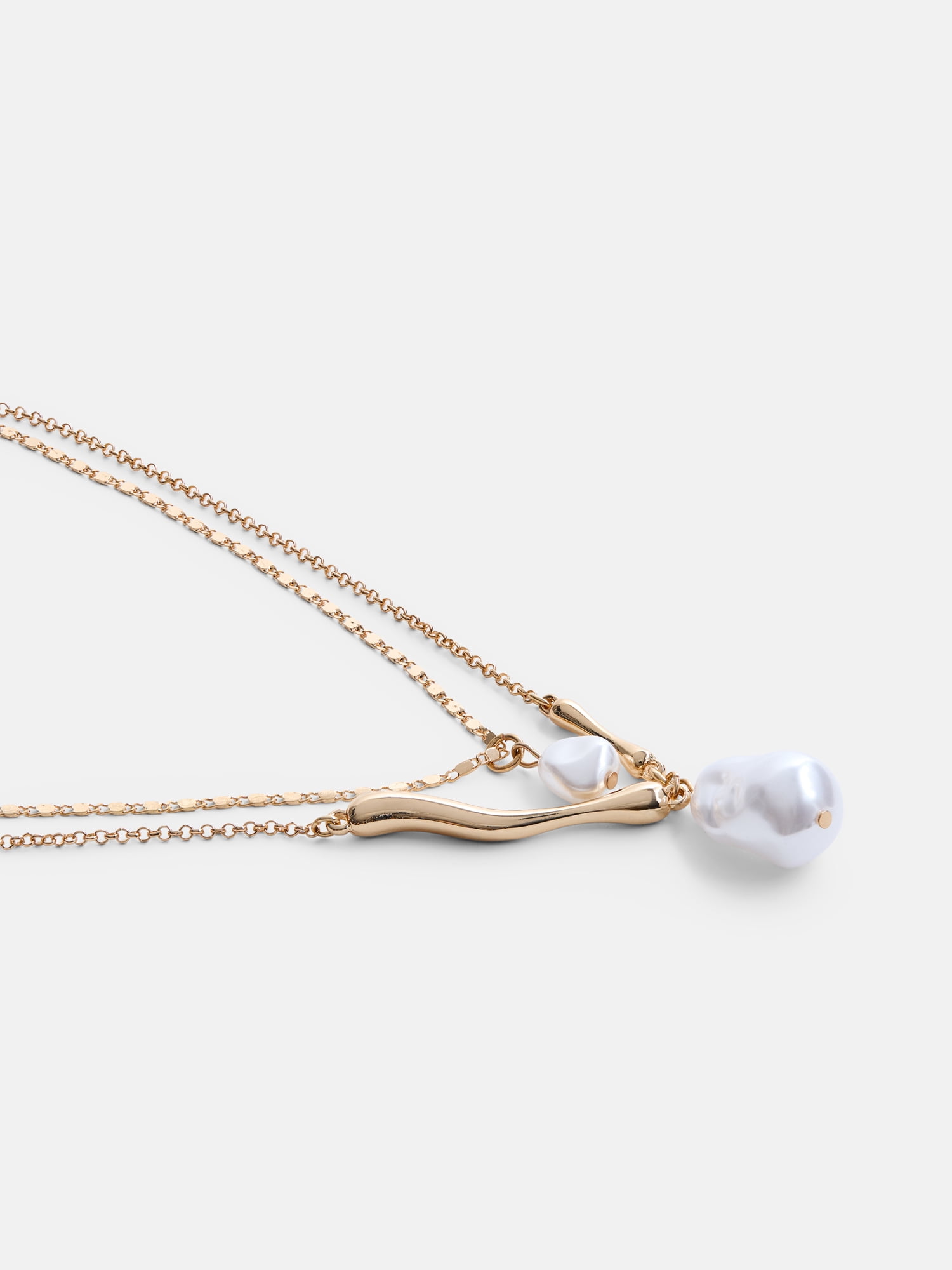 Scenario Women's Gold-Tone Necklace with Faux Pearl Pendants, 2-Piece