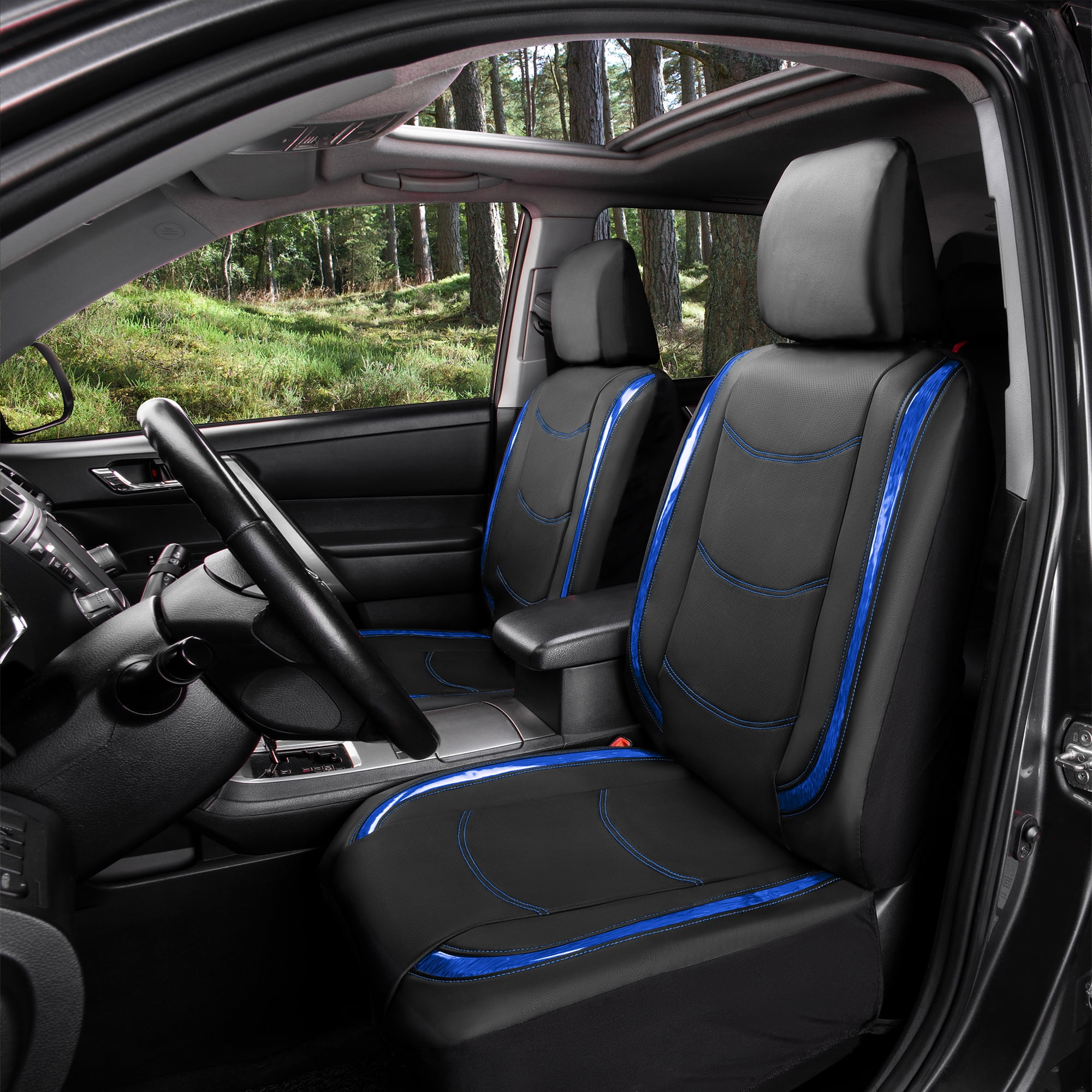FH Group Universal  Faux Leather Fit Gallaxy13 Metallic Car Seat Covers for SUV, Sedan, Van - Full Set