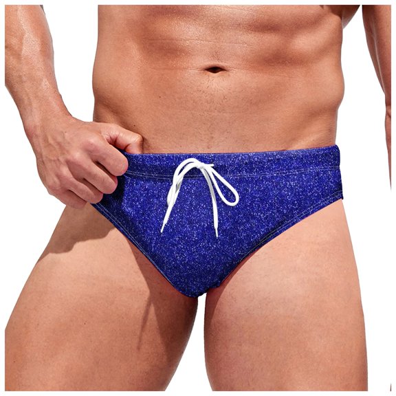 XDZJLR Swim Briefs Men Fashion Casual Sequin Print Comfortable Swimming Spa Lace Up Swimsuit Trunks Soft Beachwear Blue
