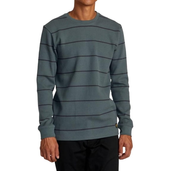 RVCA Men's Day Shift Thermal Stripe Long Sleeve T-Shirt Balsam Green, Medium