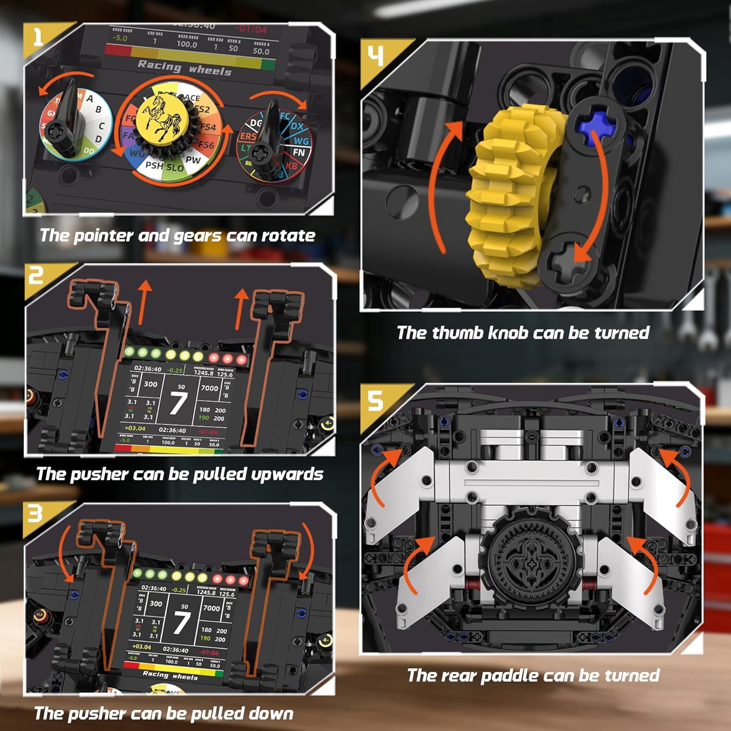 Racing Simulator Steering Wheel Building Set for F1, Mechanical Formula Sim Cars Driving ,Collectible Model Kit with Moving Parts & Phone Holder