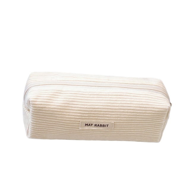MAY RABBIT Solid Color Corduroy Pencil Literary And For High School Students Large Capacity Stationery Bag