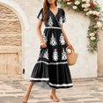 thumbnail image 4 of WTOBBY Women's Summer Casual Flowy Short Sleeve Bohemian Floral Print Maxi Dress for Beach Vacation Formal Evening Party Guest Wedding Long Dress with Lightweight Chiffon Fabric,Black S, 4 of 5