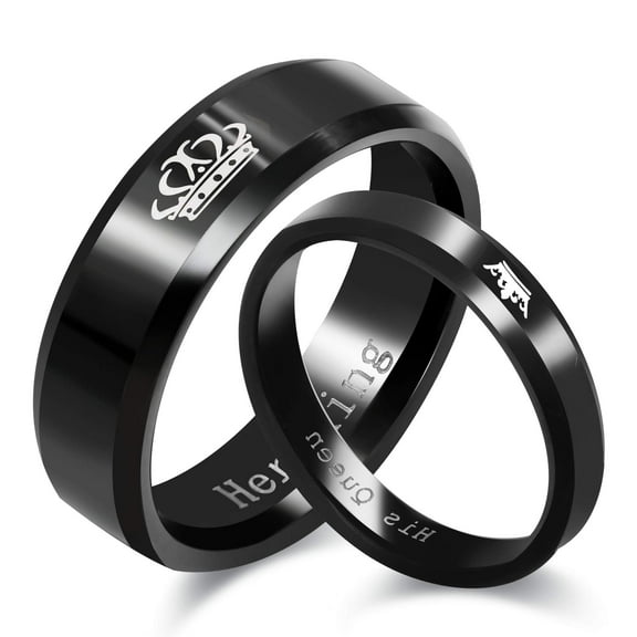 Uloveido 1 Piece His Queen Ring Black Stainless Steel Matching Promise Wedding Engagement Band for Girls Women