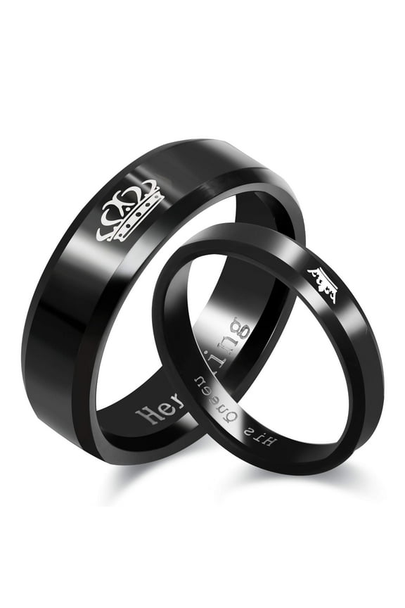Black His Queen Rings Stainless Steel Matching Promise Wedding Engagement Band for Women Girlfriend Size 9 SN140