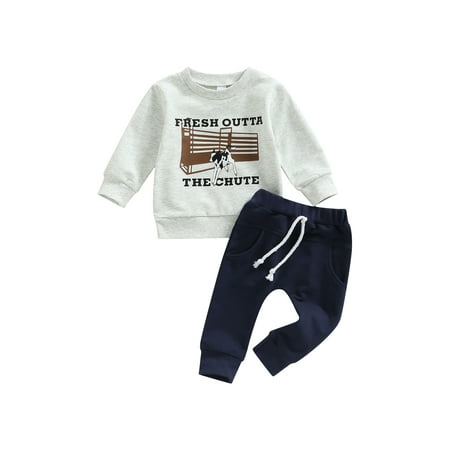 

Autumn Baby Boys Clothes Sets 0-3Y Cartoon Cow/Letter Printed Long Sleeve Sweatshirt+Solid Pants