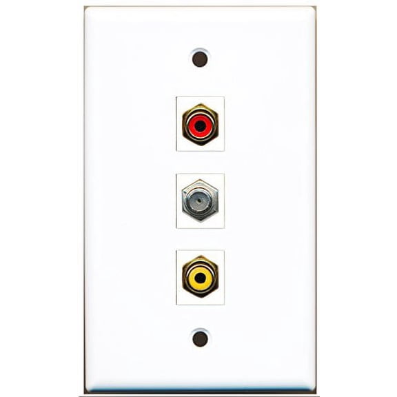 RiteAV - 1 Port RCA Red and 1 Port RCA Yellow and 1 Port Coax Cable TV- F-Type Wall Plate