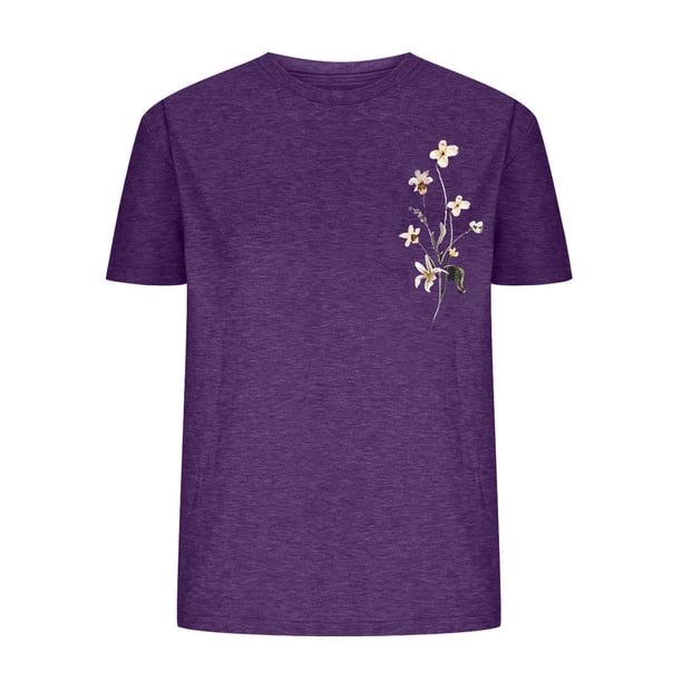 Tops de Manga Corta de las Mujeres, Cuello Redondo Impreso, Camiseta de Manga Corta para las Mujeres