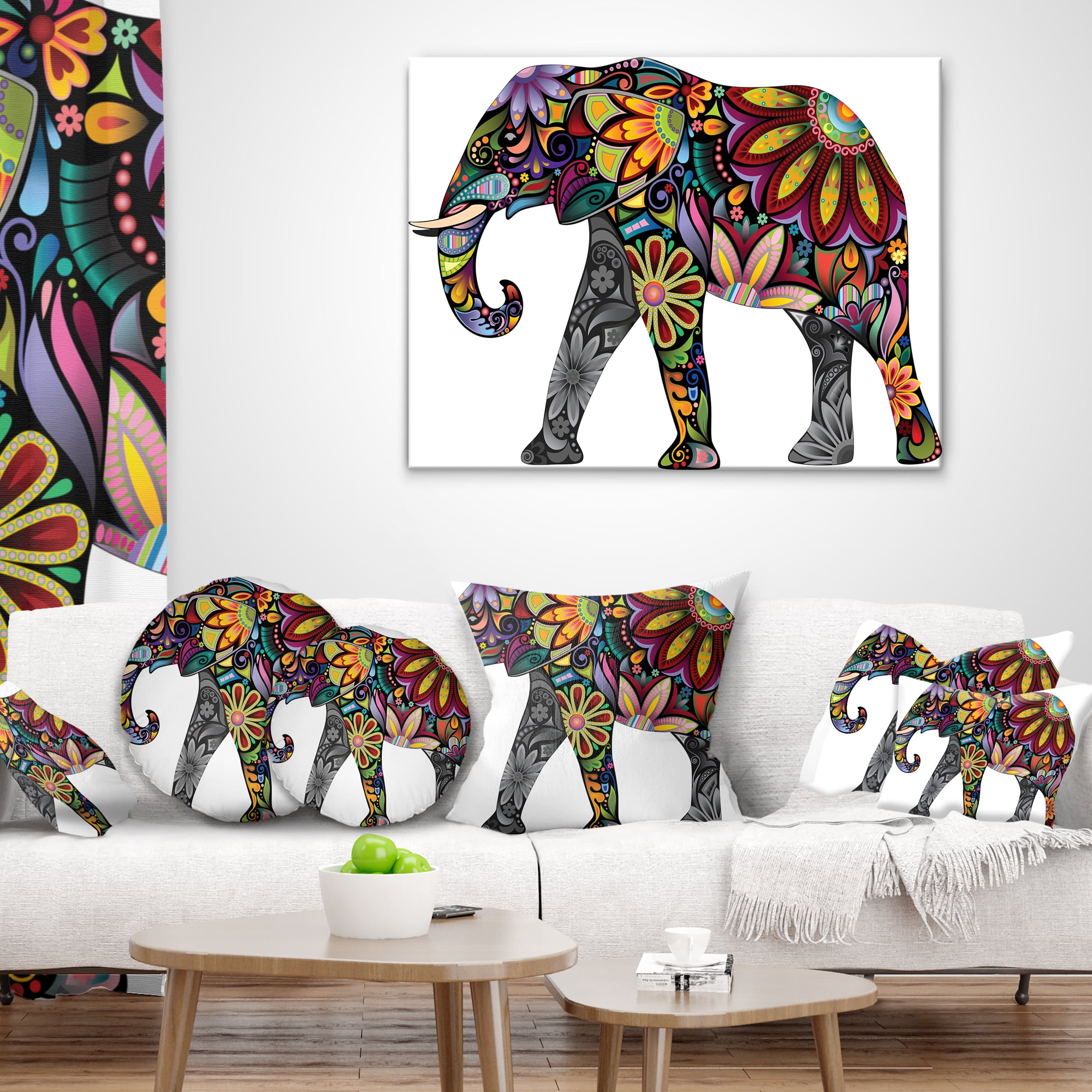 Designart Yellow Cheerful Elephant - Animal Throw Pillow - 18x18