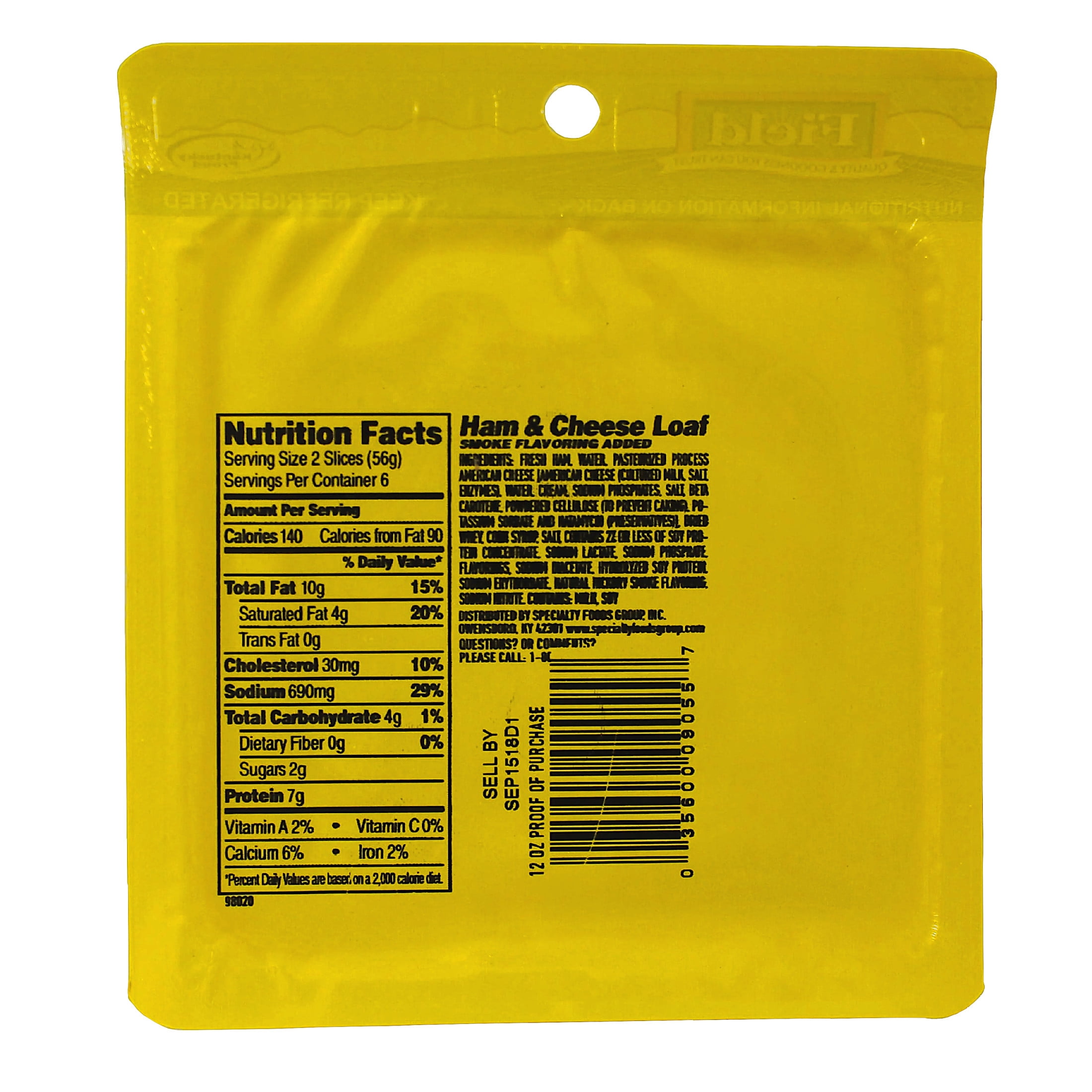 Field Ham & Cheese Loaf, Deli Meat, Sliced, 12 oz, Packaged in Plastic