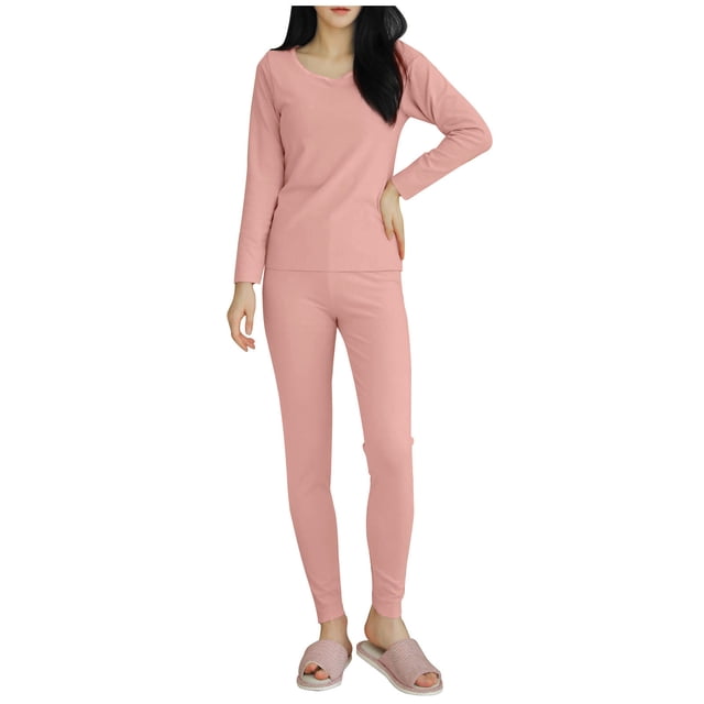 Timegard Ensembles de Pyjamas pour Femmes 2 Pcs Col Rond Manches Longues Haut Pantalon Automne Décontracté Ajusté Confortable Tenues de Pjs
