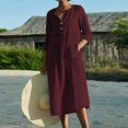 thumbnail image 3 of Womens Loose Cotton Linen Pocket Pullover Ladies Dress Summer Party Shift Dress, 3 of 3