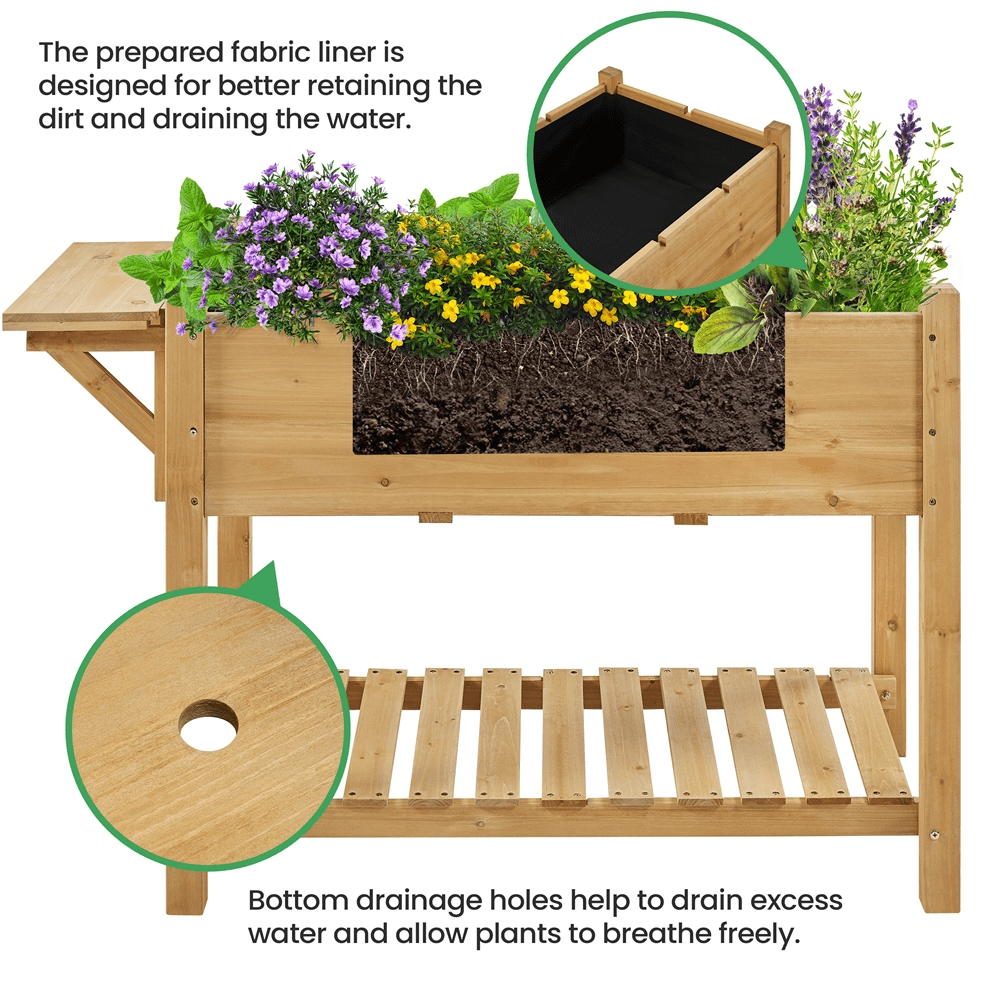 Yaheetech Solid Wood Elevated Garden Bed Planter Box with Removable Grow Grids, Light Brown