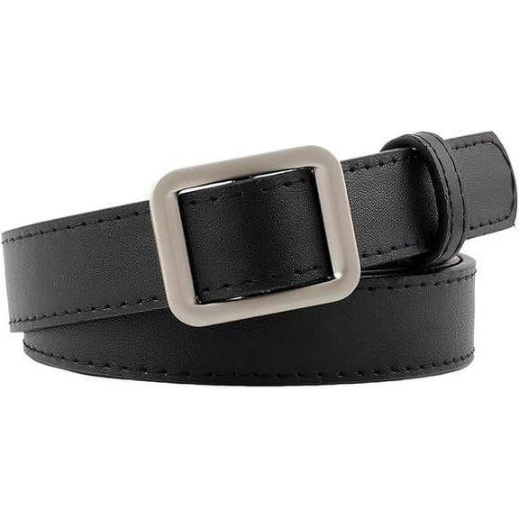 Black Brown Leather Belt for Womens Belt No Hole Belt Thin Square Belt for Dress Jeans Pants Belt Without Holes