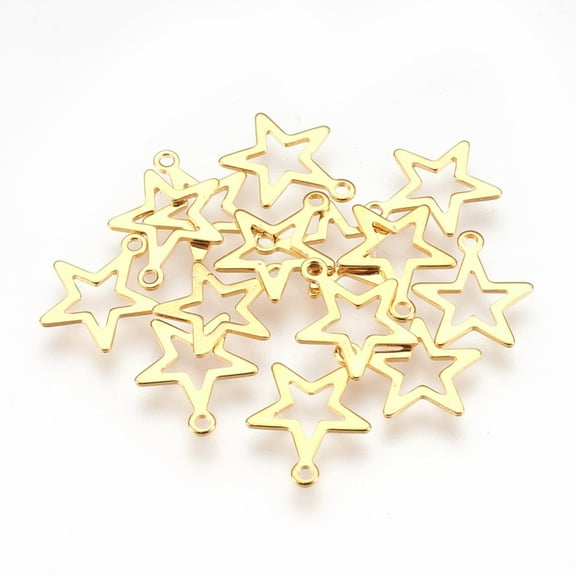 100pc 304 Stainless Steel Pendants Star Real 18k Gold Plated 14.5x12.5x0.6mm Hole: 1.2mm DIY
