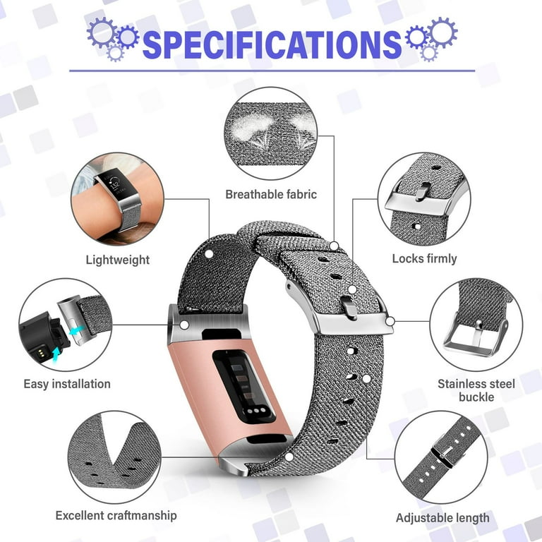 Insten Fabric Watch Band Compatible with Fitbit Charge 3 Charge 3