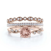 Twisted Boho & hippie 2.25 Carat Round Cut Morganite And Diamond Moissanite Engagement Ring Wedding Ring in 925 Sterling Silver With 18k Rose Gold Plating Promise Ring, Trio Set, Matching Band