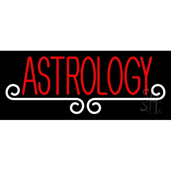 Red Astrology White Line LED Neon Sign 13" Tall x 32" Wide - inches Black Square Cut Acrylic Backing, with Dimmer - Bright and Premium built indoor LED Neon Sign for Storefront.