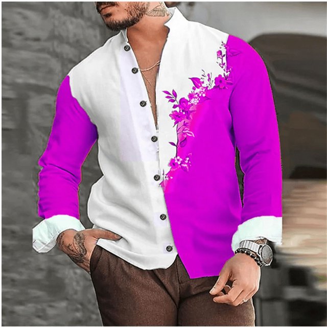 Camisas de hombre con patrones creativos y estampados florales, camisas de manga larga, suaves y cómodas, blusas casuales para exteriores para hombre