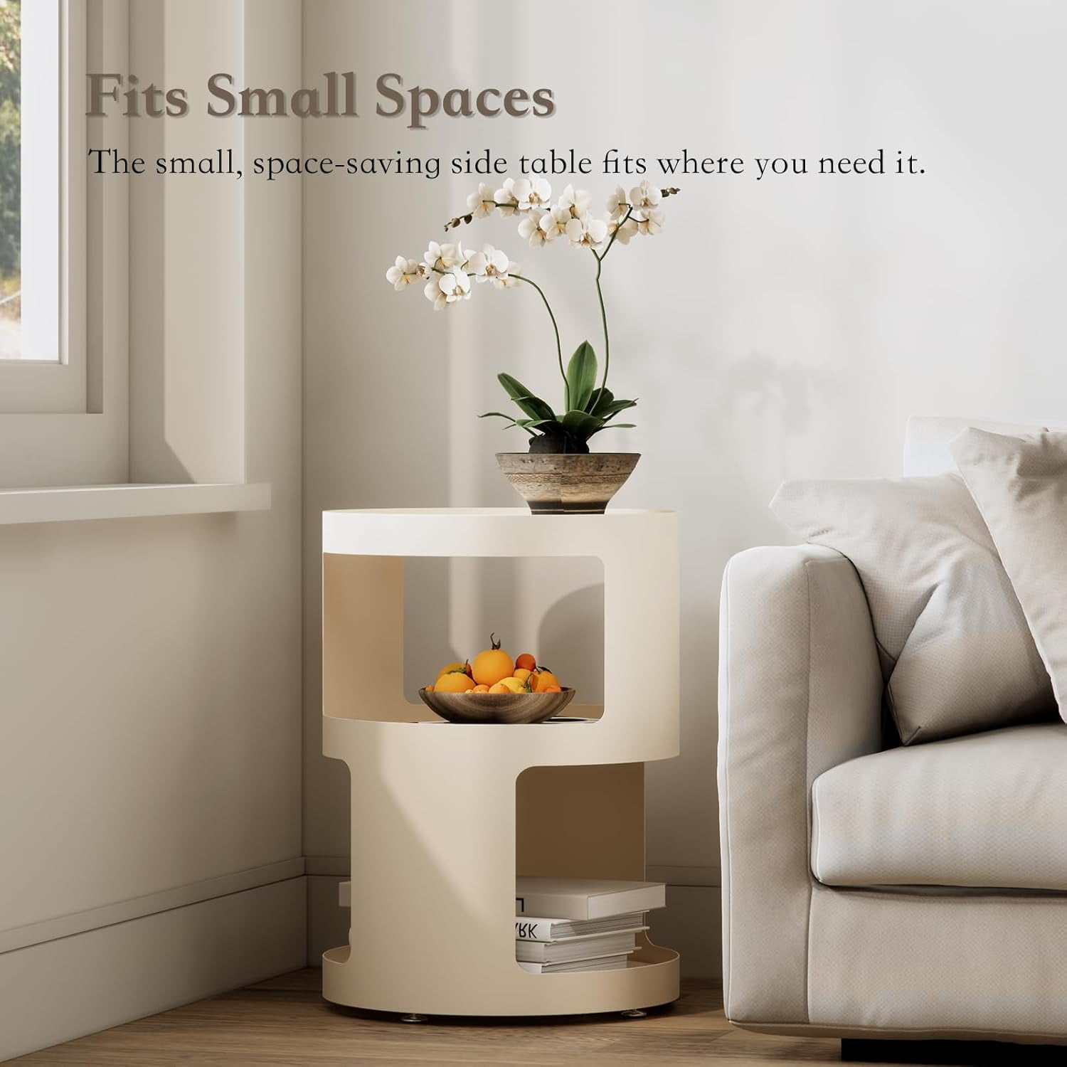 XIV Side Table, Round End Table, Metal Accent Table, Modern Nightstand, Small Bed Side Table for Living Room Bedroom Outdoor Entryway, No Assembly Required