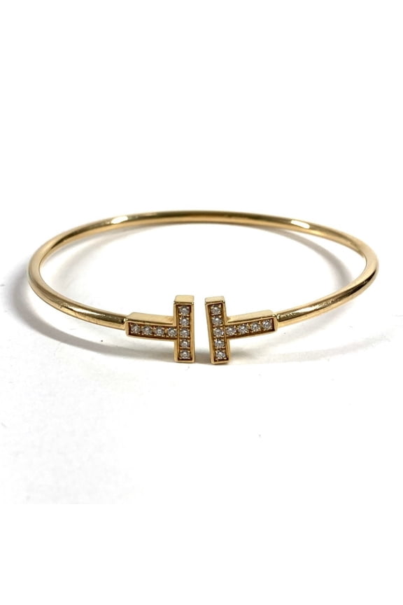 Pre-Owned TIFFANY&Co. Tiffany & Co. 18K Gold Diamond T-Wire Bracelet Bangle YG750 Women's...