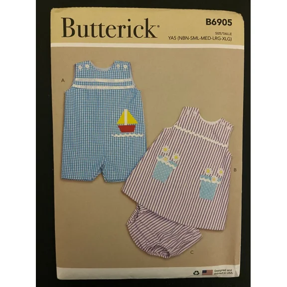 Butterick B6905 Size NB-XLRG Baby Overalls Dress And Pants Sewing Pattern