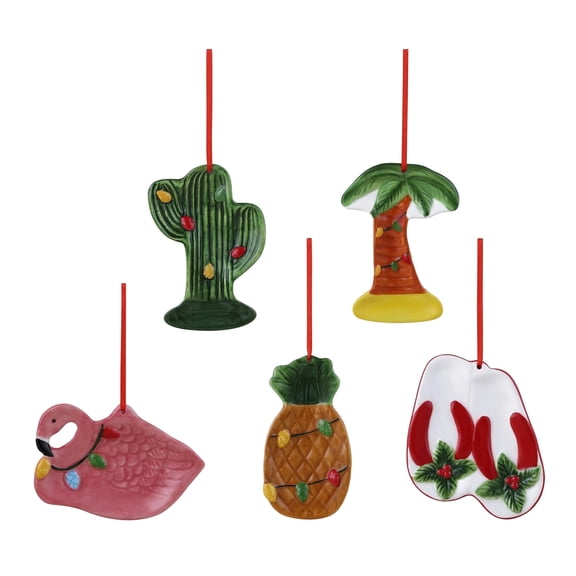 Mr. Christmas 4" Set of 5 Ceramic Tropical Ornaments