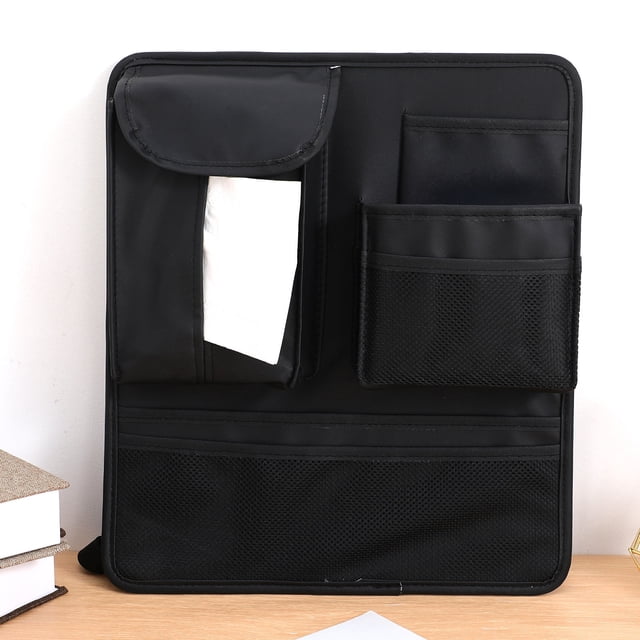 OUNONA Black Back Seat Car Organizer PU Material Seat Back Storage Bag with Easy Secure Installation