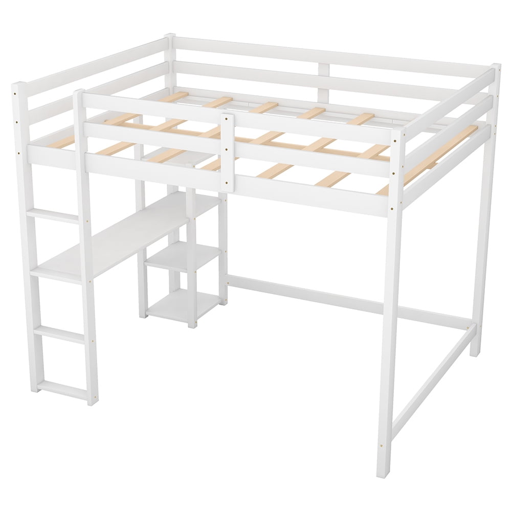 Kadyn Full Size Loft Bed with Built-in Desk and Shelves, No Box Spring Needed, White Kadyn Full Size Loft Bed with Built-in Desk and Shelves, No Box Spring Needed, White