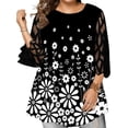 thumbnail image 1 of XXLvision Women Lace 3/4 Sleeve Printed Patchwork Flowy Swing Shirts Blouses Plus Size Tops, 1 of 4
