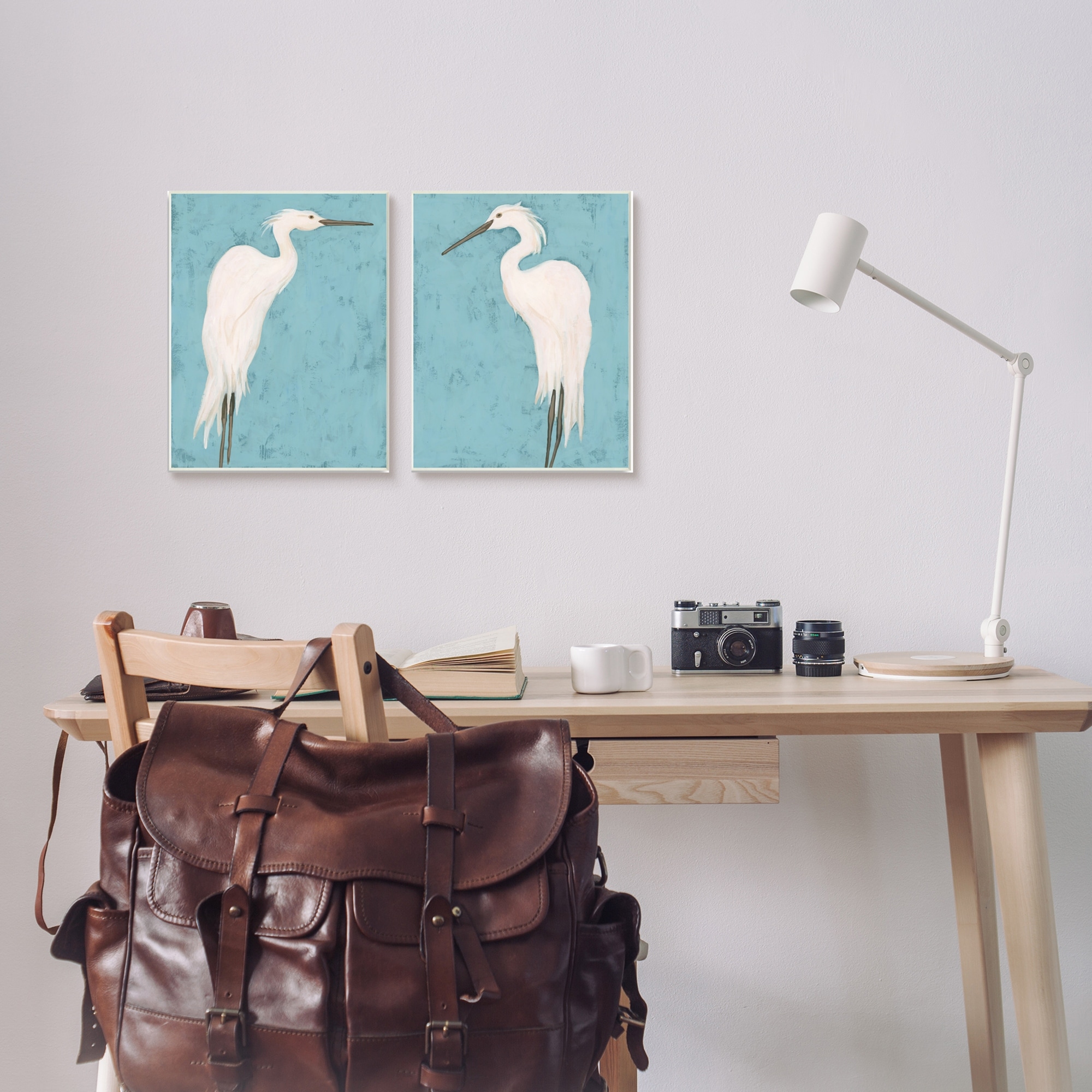Stupell Nautical Heron Casual Coastal Bird Distressed Blue Painting 2pc Multi Piece Wood Wall Art Set 10 x 15