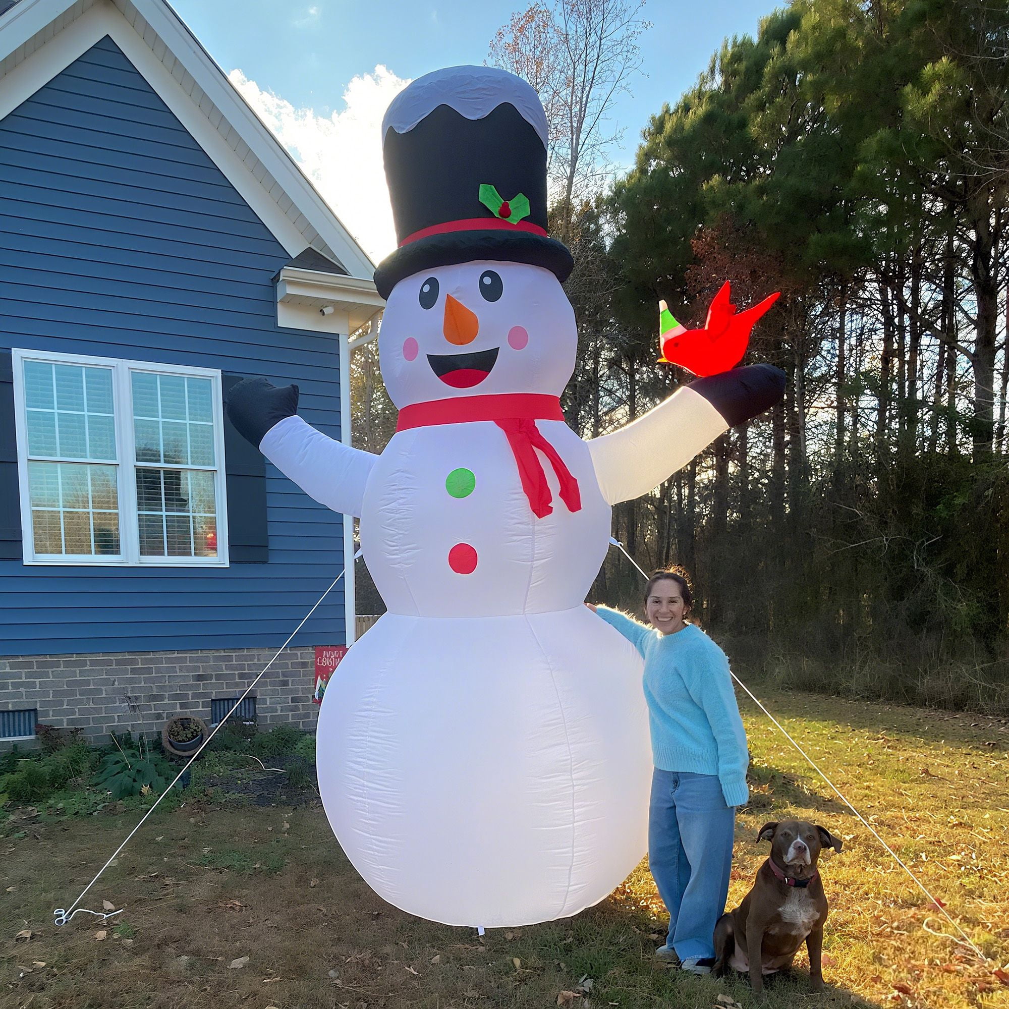 Giant Inflatable Snowman Christmas Yard Decoration with Rotating Colorful LED Lights, 12 ft Polyester Blow Up for Indoor and Outdoor Holiday Display