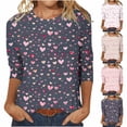 thumbnail image 5 of YanHoo Plus Size Dressy Tops for Women 3/4 Sleeve Clearance Women 3/4 Sleeve Shirt Valentine's Day Tops Casual Crewneck 3/4 Length Sleeve Pullover Spring Ladies Valentine Gifts under 10 dollars, 5 of 5