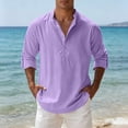 thumbnail image 5 of SAWOBUUN Mens Linen Henley Shirts Long Sleeve Breathable Pullover Top Loose Fit Casual Beach Vacation T-Shirt, 5 of 9