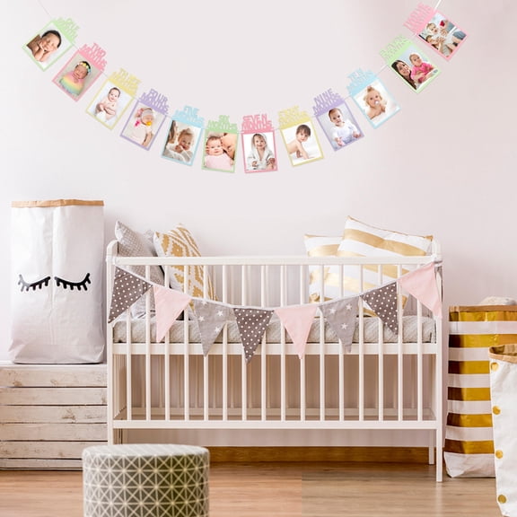 MLINS 4 Pcs Birthday Photo Banners Newborn First Birthday Hanging Banner