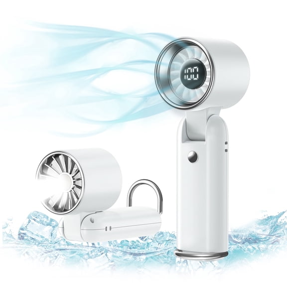 Metiyea 5000mAh Portable Turbo Fan, 5-Speed LED Display, 180° Adjustable Hand Fan with Flashlight, 3 IN 1 Hand Fan with Air Turbo Tech for Outdoor Activities, Travel, Beach (White)