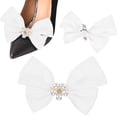 thumbnail image 1 of 2-Pack Bow Shoe Clips, Satin Elegant Detachable Buckle Bridal Heels Accessories with Pearl Rhinestone for Wedding, 1 of 5