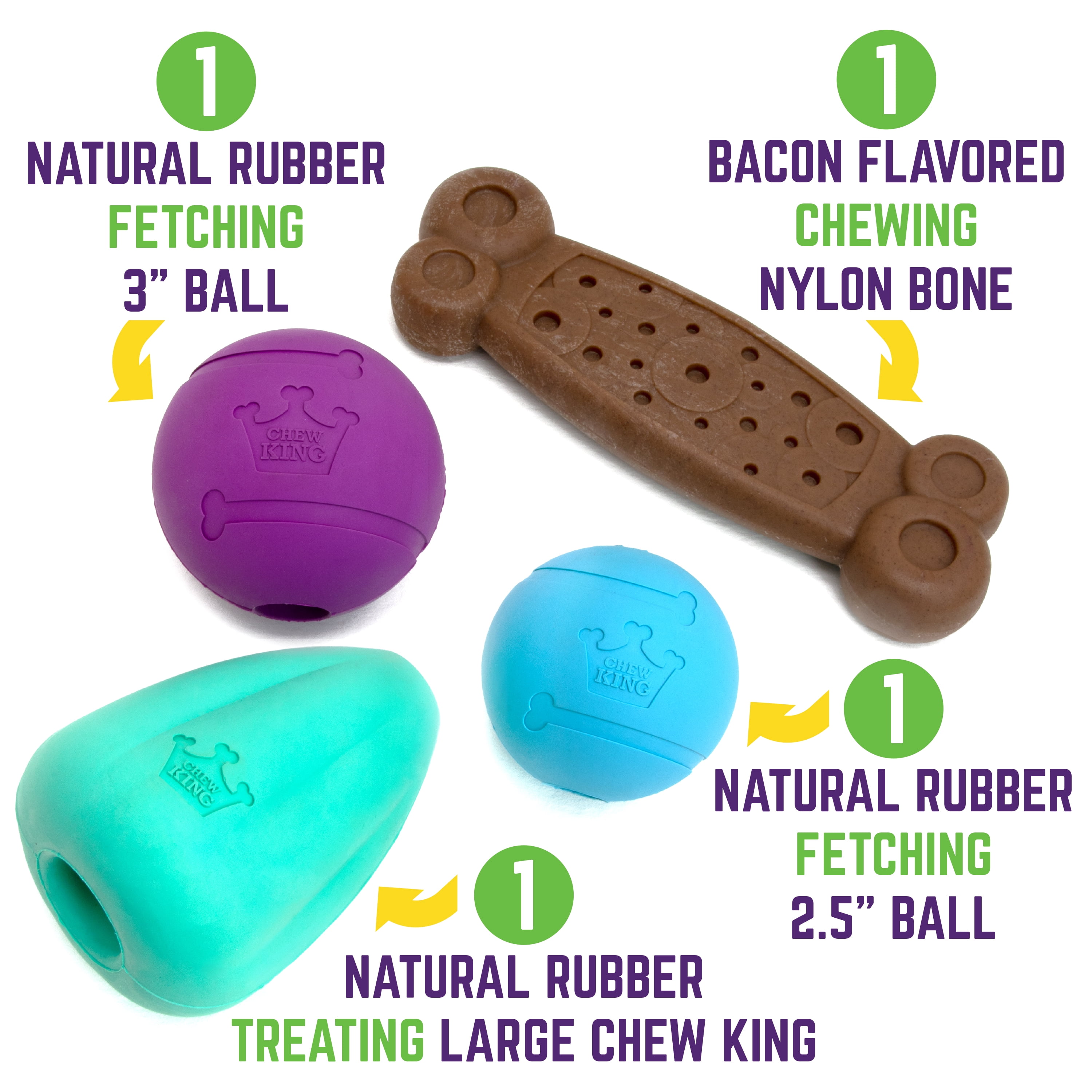 Chew King Dog Toy Box Medium- Durable Fetch Balls, Treater and Chewing Toy Collection