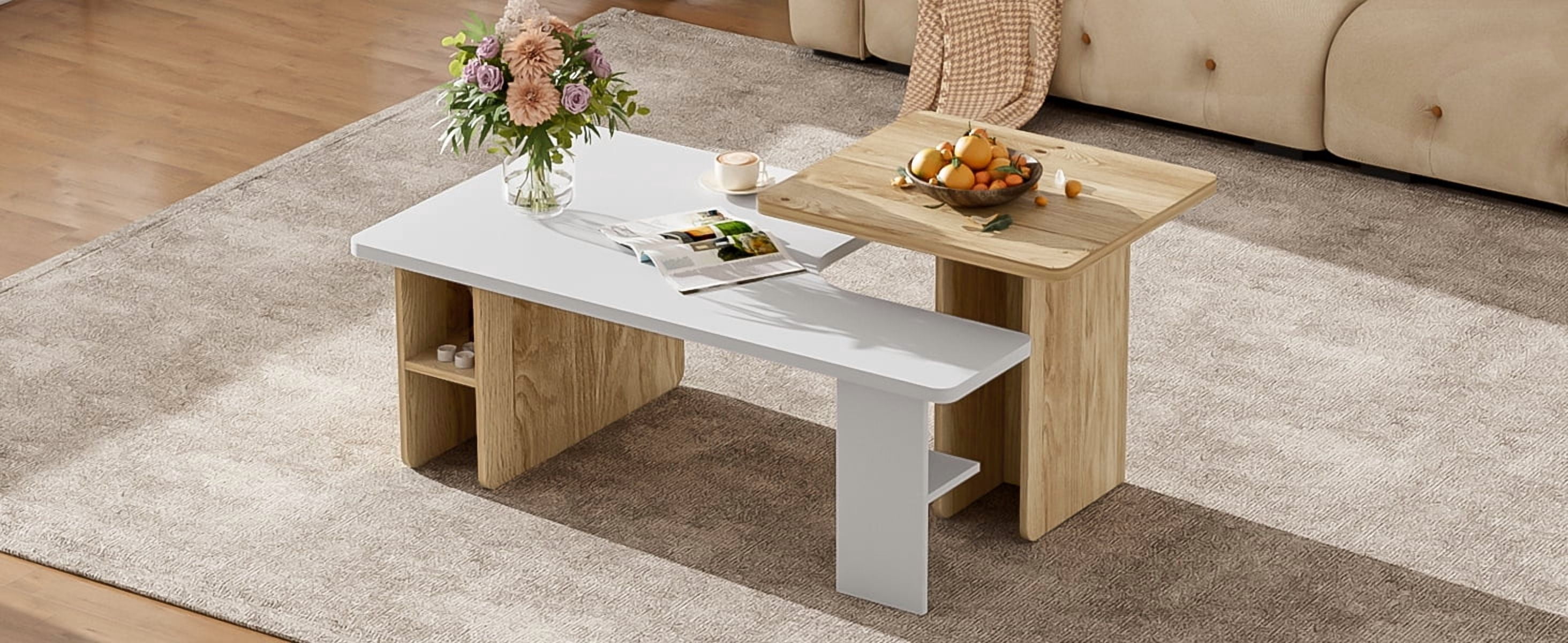 Euroco 2-Piece Nesting Coffee Table Set for Living Room, Modern Round Coffee Tables with Wood Grain Veneer, Space-Saving Layered Design, Particle Board Construction