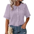 thumbnail image 2 of CYMMPU Women's Summer Short Sleeve Doll Collar Button Down Top, Cute Casual Loose Fit Blouse for Everyday Wear Purple XXL, 2 of 6