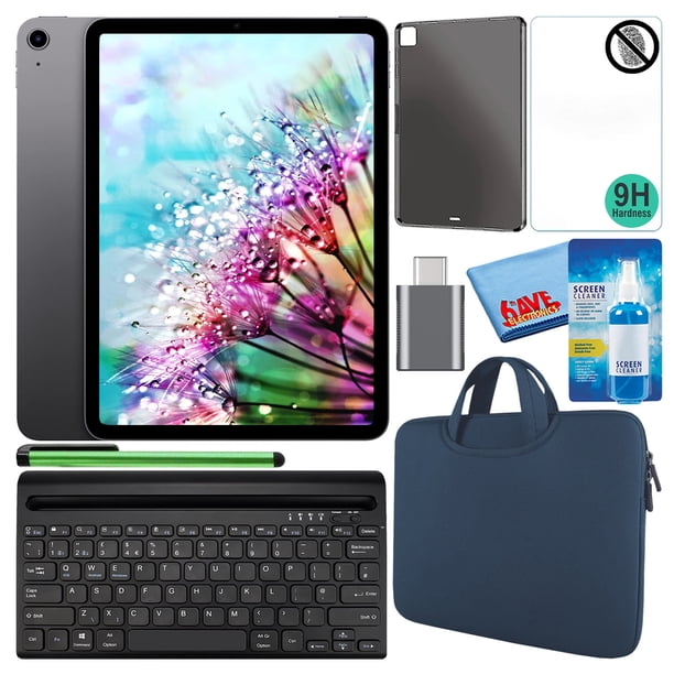 Apple iPad Air de 10,9" (2022, 64 GB, chip M1, Wi-Fi/Cellular, gris espacial) (MM6R3LL/A) Paquete con funda con cremallera azul + protector de pantalla + funda de TPU + teclado + limpiador LCD Apple MM6R3LL/A