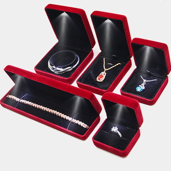 Walbest LED Lighted Ring Box Earring Ring Gift Bracelet Necklace Case, Wedding Ring Jewelry Display Packaging Organizer Storage Holder, Engagement Jewelry Display Case Box