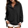 thumbnail image 3 of Textilo Womens Oversized Sweatshirt Henley Neck Snap Buttons Pullover Long Sleeves Drop Shoulder Stand Collar Sweatshirts Comfy Breathable Loose Fit 2026 Fall Winter Outfits Clothes,Black M, 3 of 6