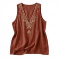 thumbnail image 6 of Women's Linen Embroidered Sleeveless V Neck Loose Tank Top Casual Blouse for Summer Layering, 6 of 8