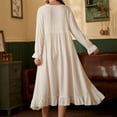 thumbnail image 6 of Sakmal White 100% Cotton Nightgowns for Women Cozy Ruffle Lightweight Cotton Night dress V-Neck Plain Long Long Sleeve Nightgowns S-XL, 6 of 6