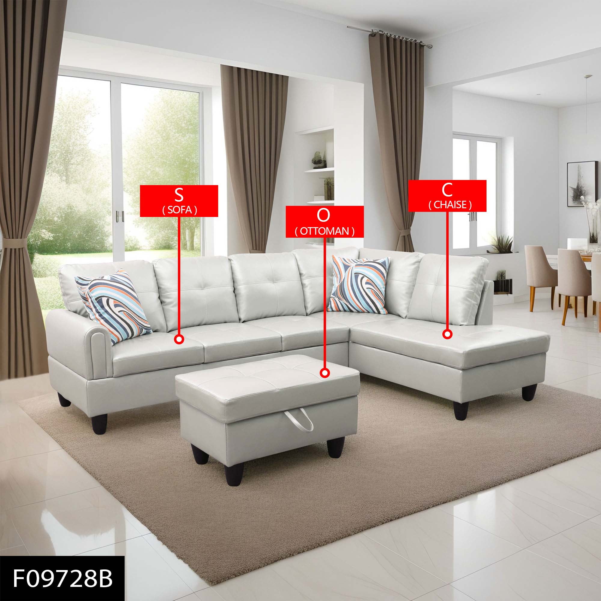 MAYEERTY Silver Green Modern 3-Piece Couch Stylish Unique-Toned Living Room Furniture