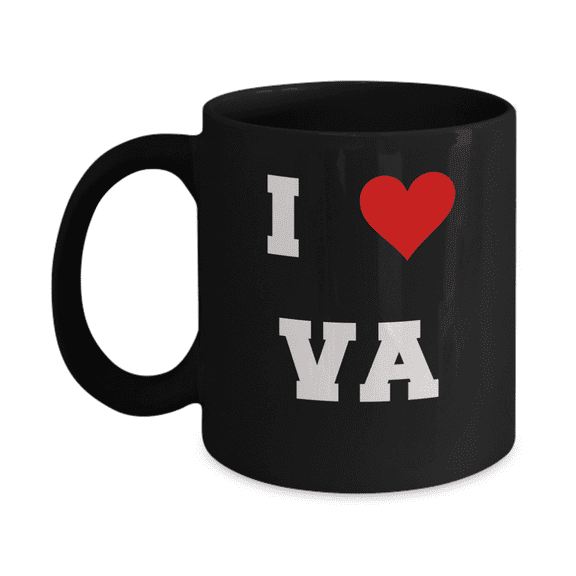 Virginia Mug, I Love Virginia VA Abbreviation USA States Ceramic Black Coffee Mug Tea Cup Gifts Mugs 11 oz