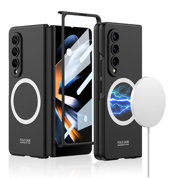 Magnetic Case Compatible with Samsung Z Fold 4 5G with Tempered Glass Screen Protector Wireless Charging Case for Galaxy Z Fold 4,Black