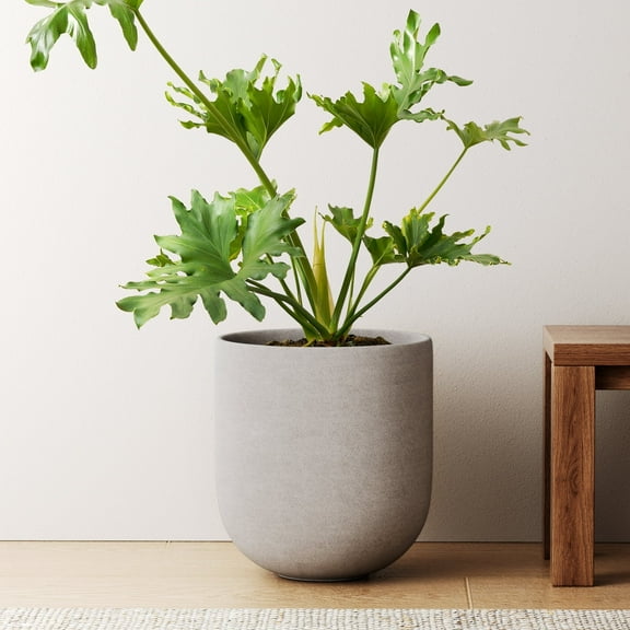 BEMAY 10" Plant Pots,Ceramic Planters with Drainage Hole Plug,Flower Pot for Patio Decor, Gray